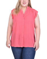 Plus Size Short Flutter Sleeve Crepon Blouse
